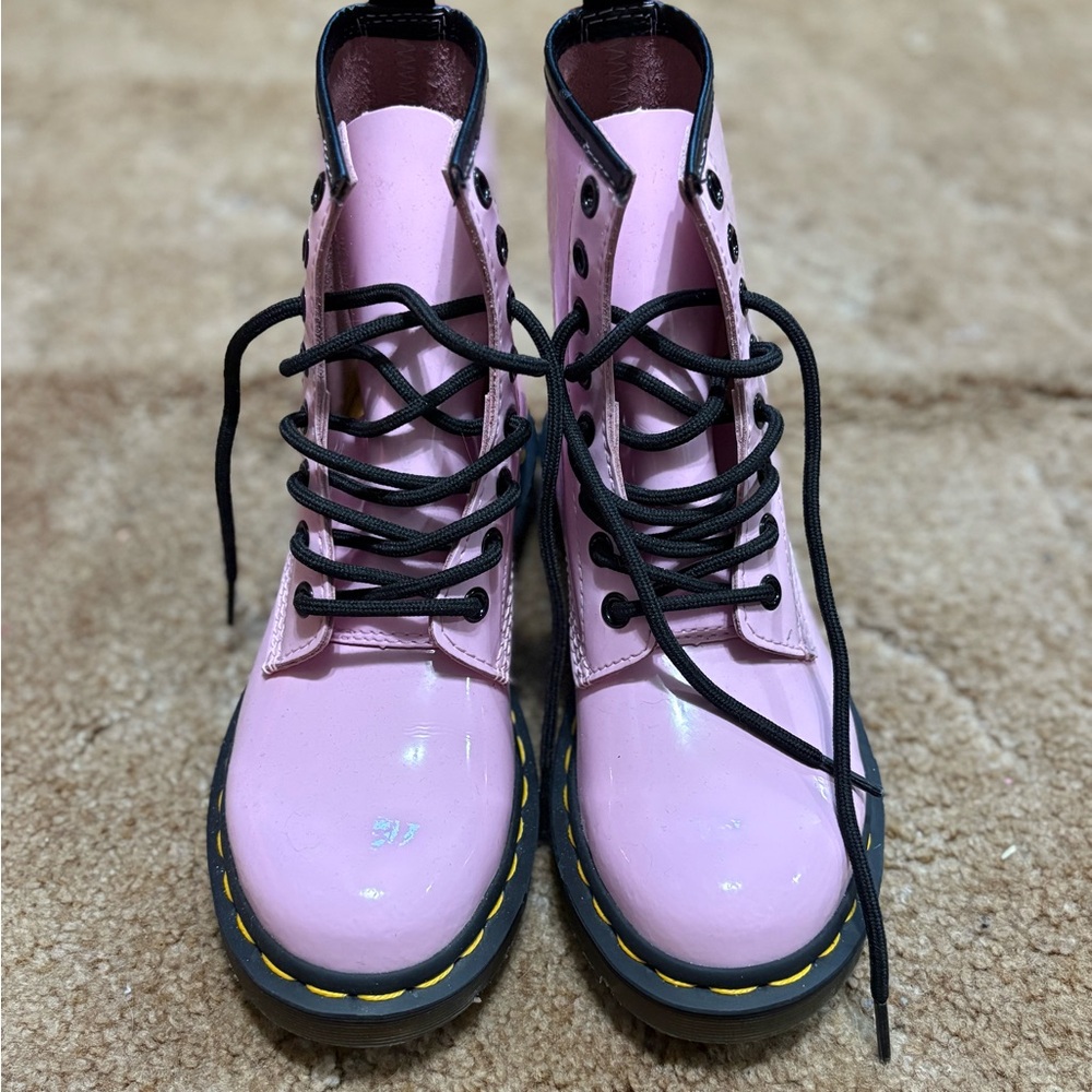 Dr. Martens Pink and Black Moto Boots